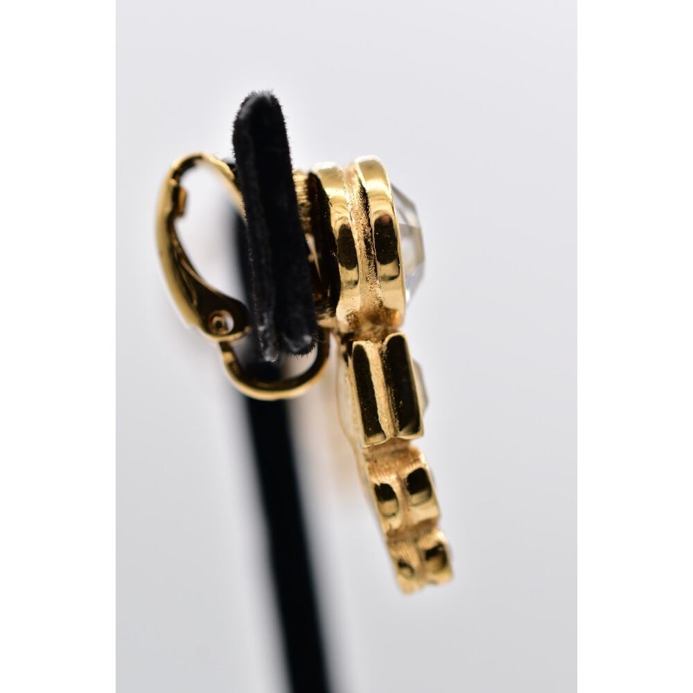 Givenchy Vintage Rhinestone Crystal Clip On Earrings Gold Geometric Signed BinAV - Picture 9 of 12